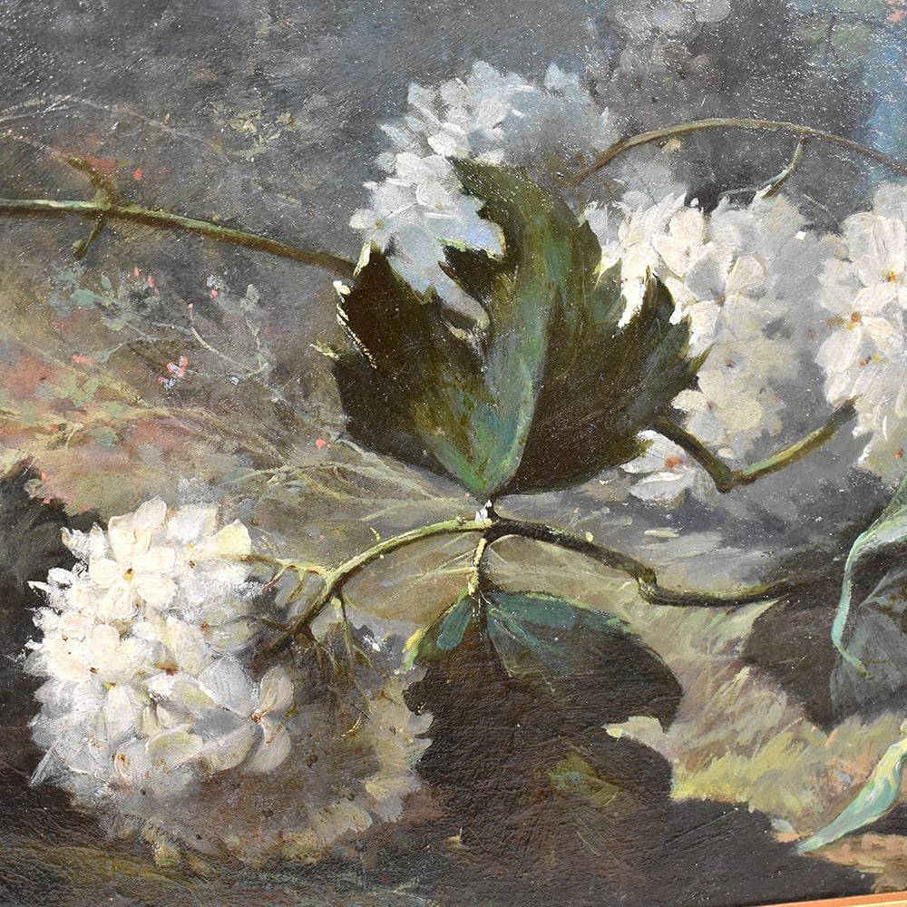 Antique Paintings Of Flowers, Oil On Canvas, Still Life, Dahlias, Roses and Hydrangeas, 19th In Good Condition For Sale In Breganze, VI