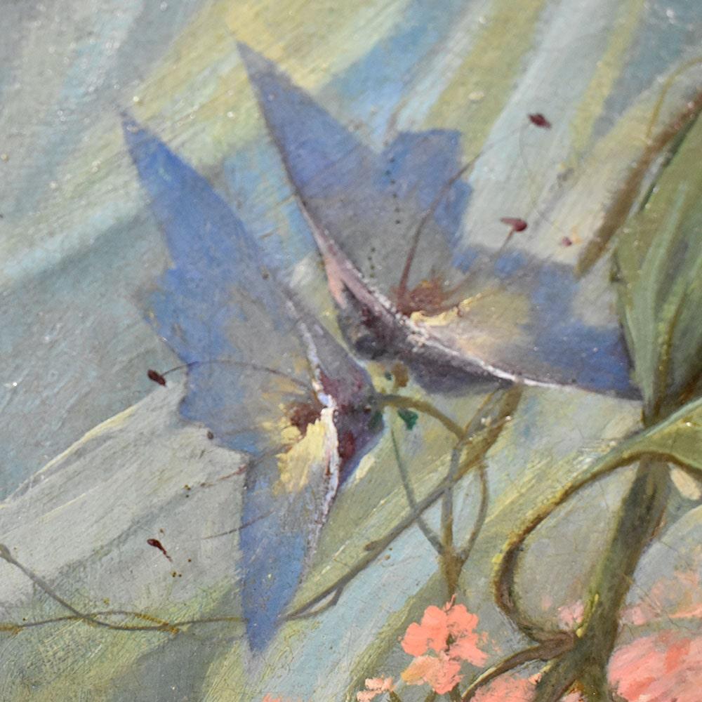 19th Century Quadri Antichi Di Fiori, Olio Su Tela, Natura Morta, Dalie, Rose e Ortensie, XIX in vendita