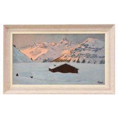 Antique Paintings, Landscape Paintings, Snow-Capped Mountains, Lucien Quenard, 20th Century