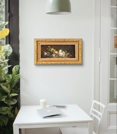 Quadri Antichi, Fiori Di Rose, Piccola Pittura Olio Su Tela Francese, Epoca XIX.