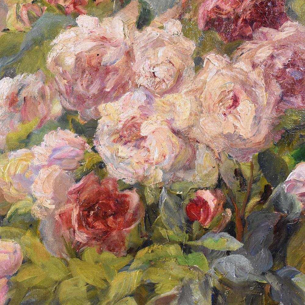 Antique Paintings, Large Still Life With Vase of Roses, Oil On Canvas, 19th Century. In Good Condition In Breganze, VI