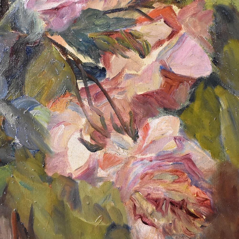Antique Paintings, Large Still Life With Vase of Roses, Oil On Canvas, 19th Century. 1