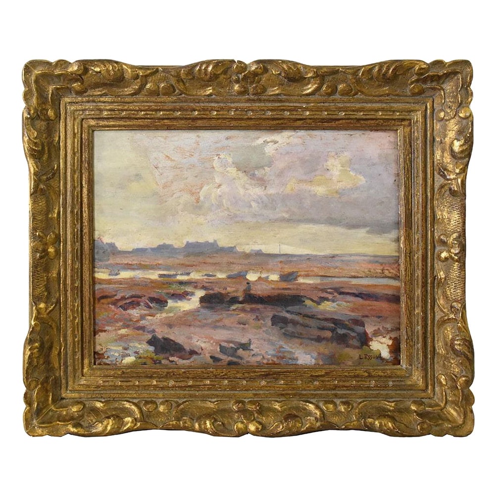 Quadri Antichi Marina, Olio Su Tavola, Costa Rocciosa E Barche, Del XIX Secolo.