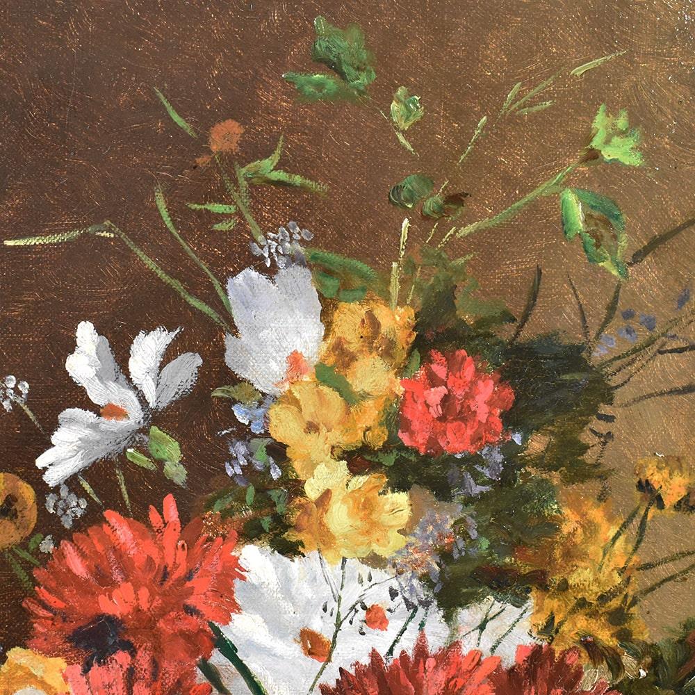 Napoleon III Quadri Antichi, Natura Morta Con Fiori, Olio Su Tela, Epoca Fine Dell'Ottocento.