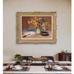 Quadri Antichi, Natura Morta con fiori primaverili, Art Nouveau, Olio Su tela