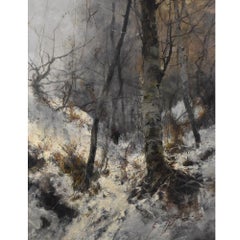 Tableaux de maîtres anciens, paysage avec neige, huile sur toile, sous les bois enneigés, 19e.