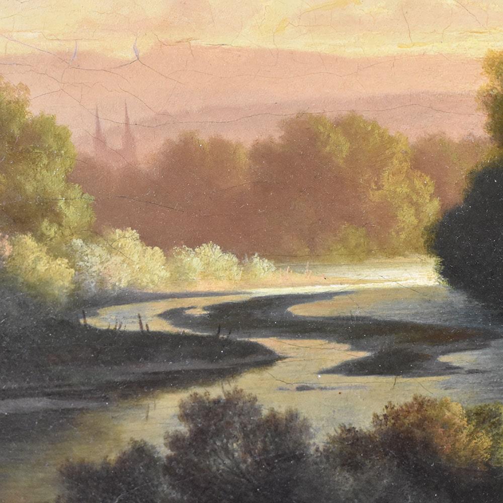 Quadri Antichi, Paesaggio Fluviale Con Bagnanti, Olio Su Tela, Epoca XIX secolo. In Good Condition In Breganze, VI