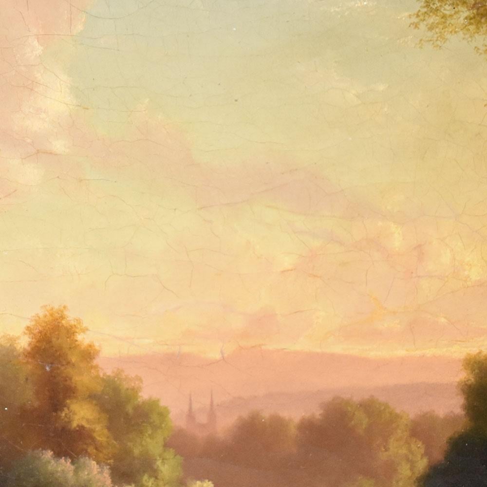 19th Century Quadri Antichi, Paesaggio Fluviale Con Bagnanti, Olio Su Tela, Epoca XIX secolo.