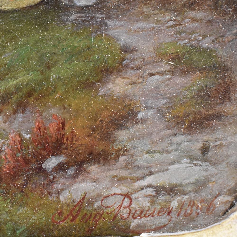 Canvas Quadri Antichi, Paesaggio Fluviale Con Bagnanti, Olio Su Tela, Epoca XIX secolo.