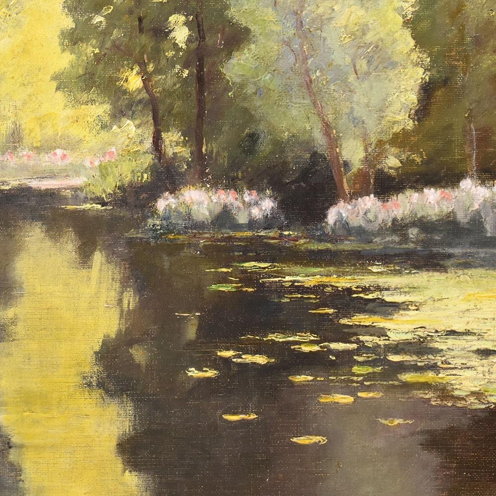 Gemälde Alter Meister, Französische Landschaft mit Fluss, Öl auf Leinwand, Anfang 20 (French) im Angebot