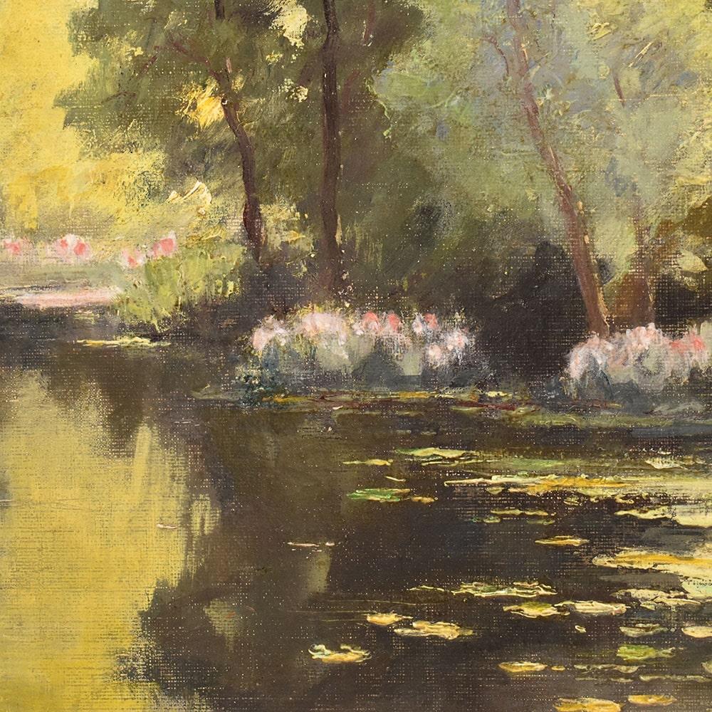 Gemälde Alter Meister, Französische Landschaft mit Fluss, Öl auf Leinwand, Anfang 20 (Geölt) im Angebot