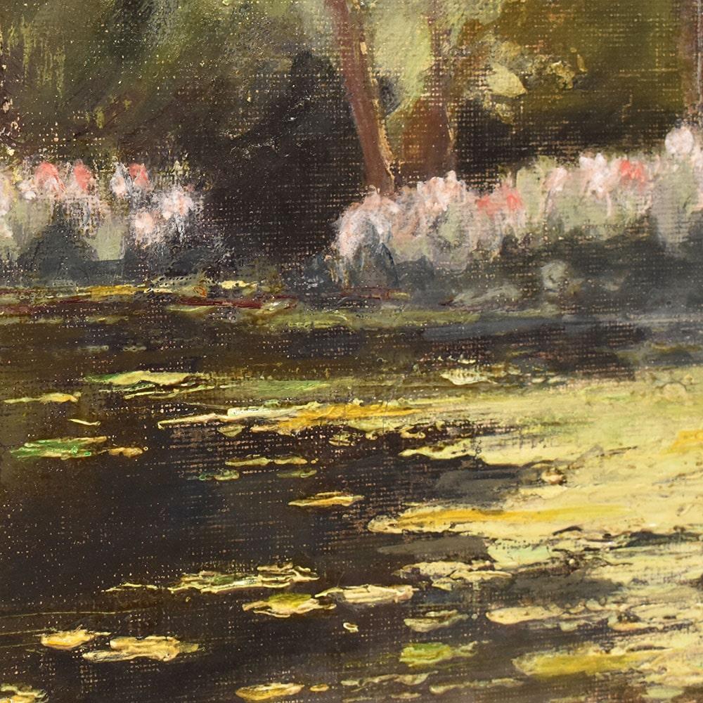 Gemälde Alter Meister, Französische Landschaft mit Fluss, Öl auf Leinwand, Anfang 20 (20th Century) im Angebot