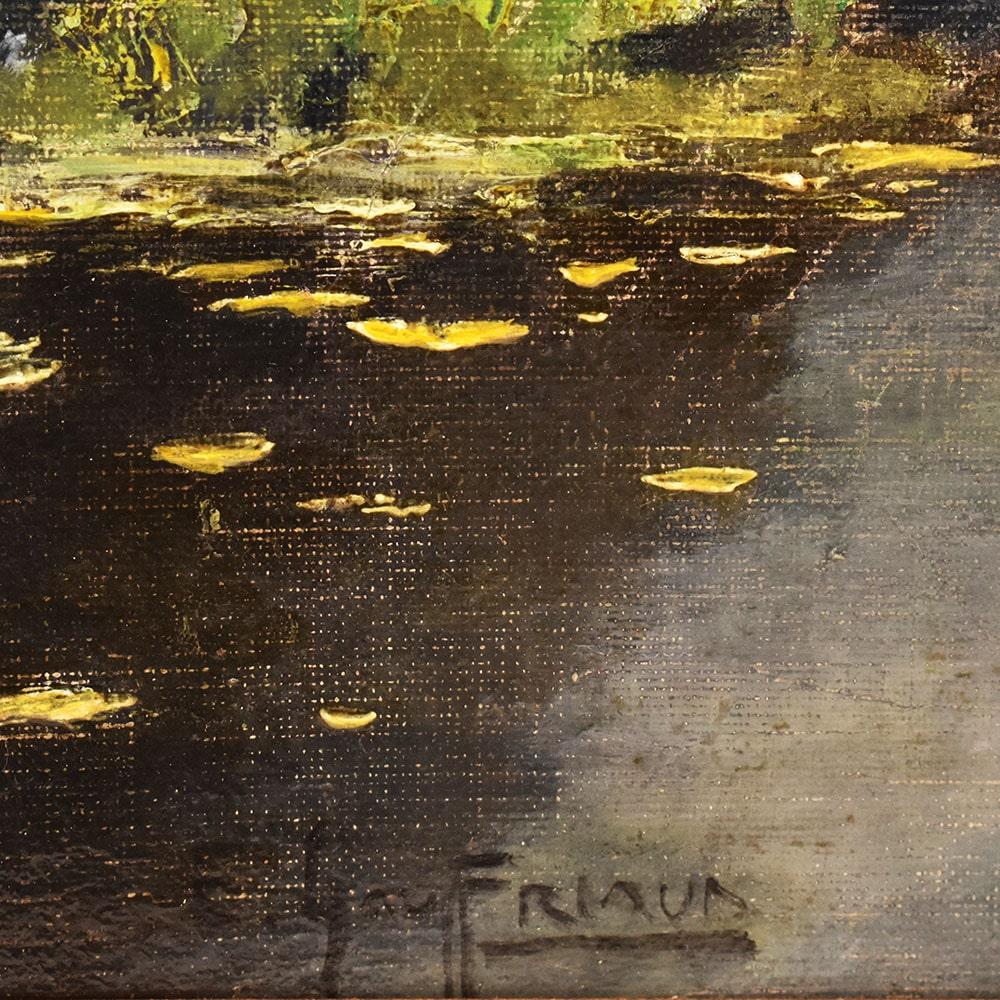 Gemälde Alter Meister, Französische Landschaft mit Fluss, Öl auf Leinwand, Anfang 20 im Angebot 1