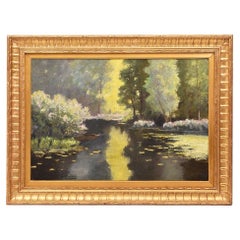 Pinturas de maestros antiguos, Paisaje francés con río, Óleo sobre lienzo, Principios del siglo XX