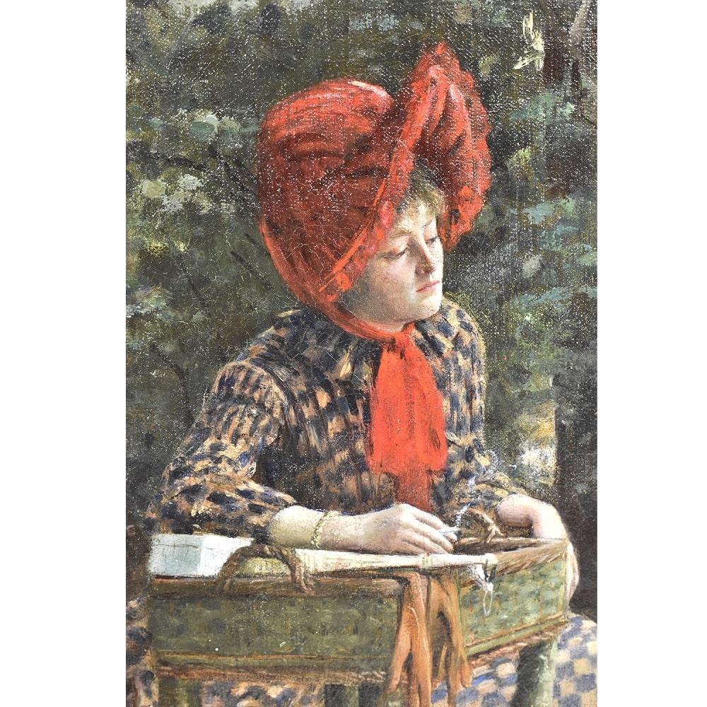 Napoleone III Quadri Antichi, Ritratti Antichi Di Due Giovani Donne Eleganti, XIX Secolo.