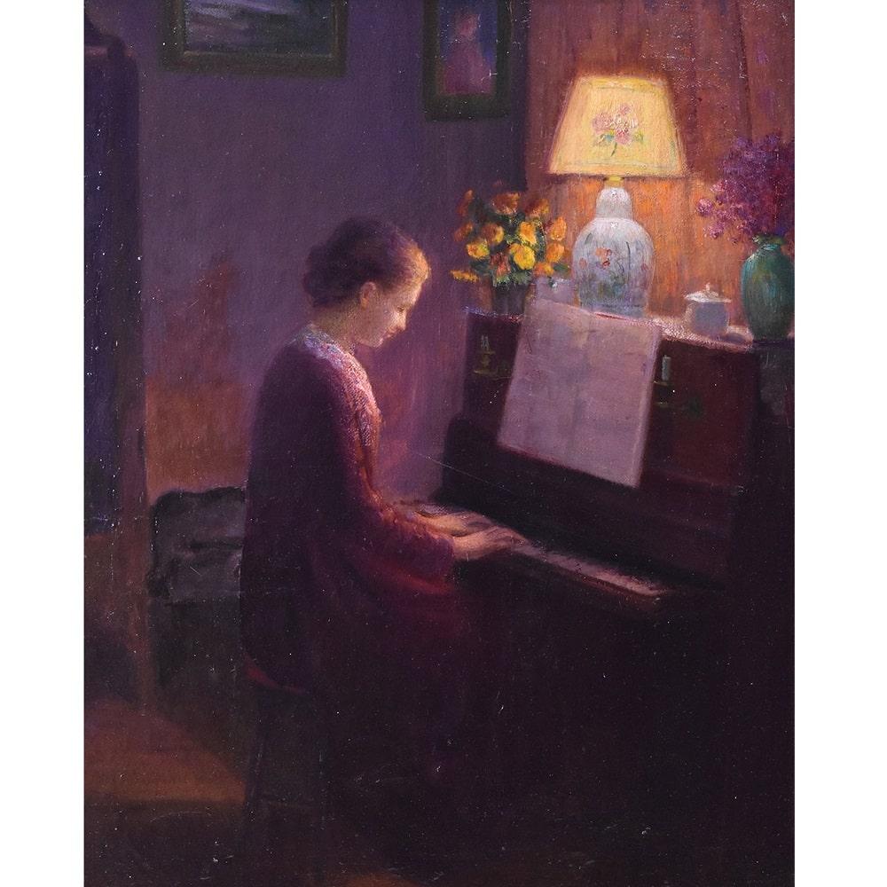 La categoria quadri antichi propone un Ritratto di Giovane Donna che Suona il Pianoforte, una pittura ad olio su tela, 

della Metà del Novecento. Si tratta di un ritratto di ragazza in un ambiente domestico, ritratta in un momento intimo

di studio