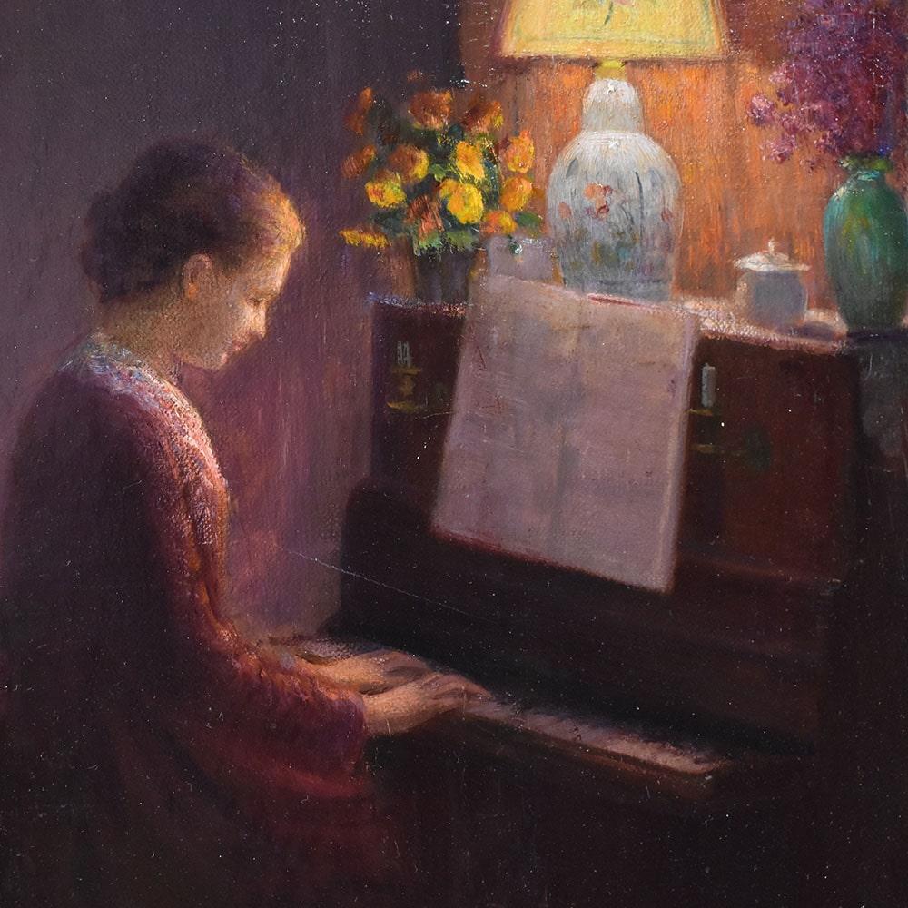 French Quadri Antichi, Ritratto di Giovane Donna che Suona il Pianoforte, XX Secolo. For Sale