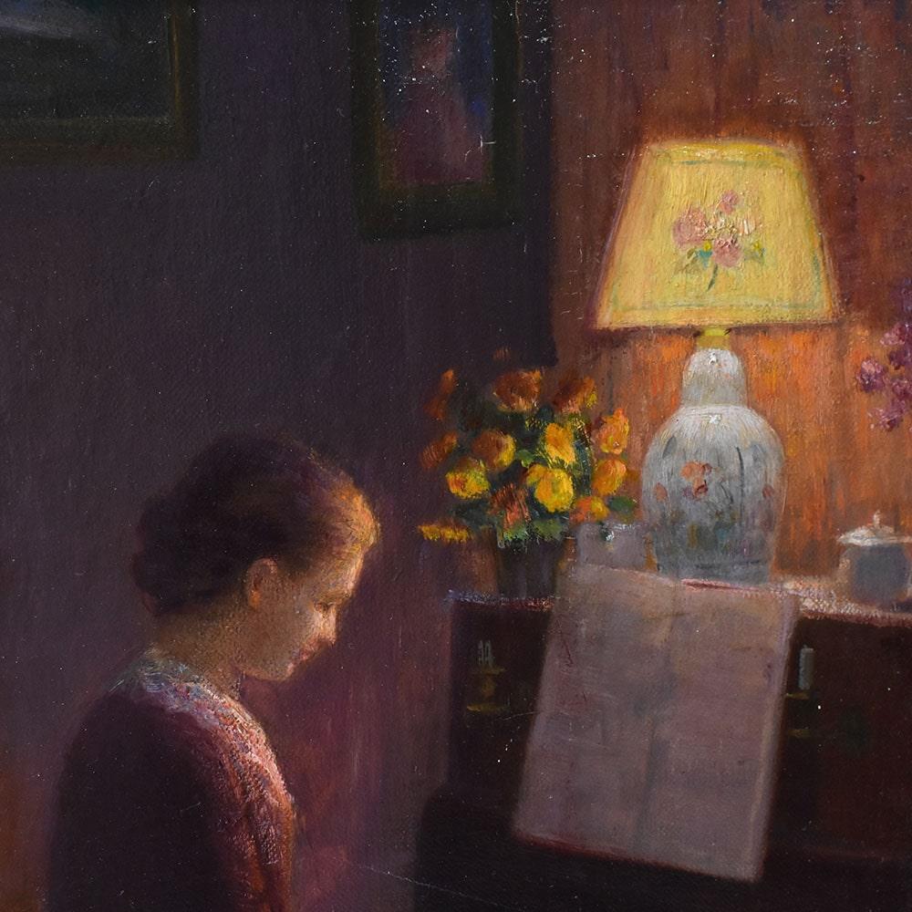 Oiled Quadri Antichi, Ritratto di Giovane Donna che Suona il Pianoforte, XX Secolo. For Sale
