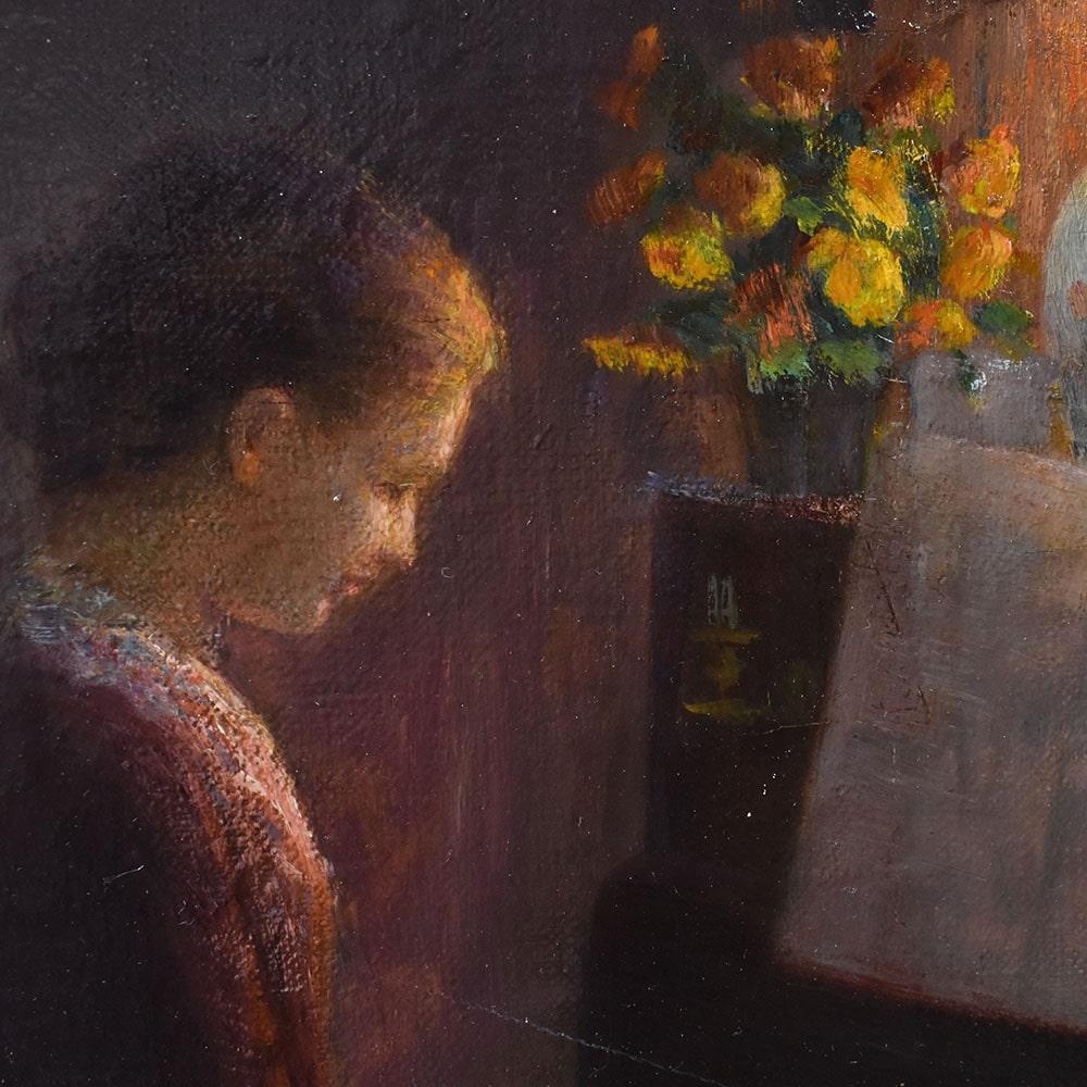 20th Century Quadri Antichi, Ritratto di Giovane Donna che Suona il Pianoforte, XX Secolo. For Sale