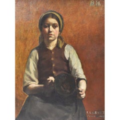 Quadri Antichi, Ritratto Di Ragazza, Giovane Donna, Olio Su Tela, Inizio Del XX.