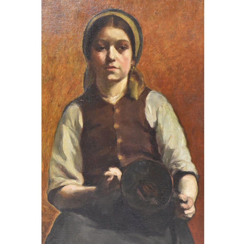 Altro Quadri Antichi, Ritratto Di Ragazza, Giovane Donna, Olio Su Tela, Inizio Del XX. in vendita