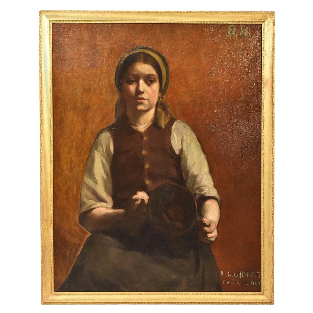 Quadri Antichi, Ritratto Di Ragazza, Giovane Donna, Olio Su Tela, Inizio Del XX.