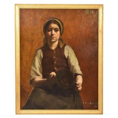 Quadri Antichi, Ritratto Di Ragazza, Giovane Donna, Olio Su Tela, Inizio Del XX.