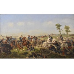 Quadri Antichi, Scena Di Battaglia, Campo Di Battaglia, Olio Su Tela, XIX Secolo