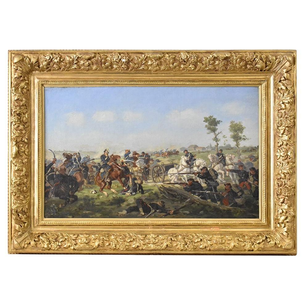 Gemälde Alter Meister, Schlachtszene, Schlachtfeld, Öl auf Leinwand, 19