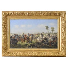 Antique Old Master Paintings, Battle Scene, Battlefield, Oil On Canvas, 19th Century