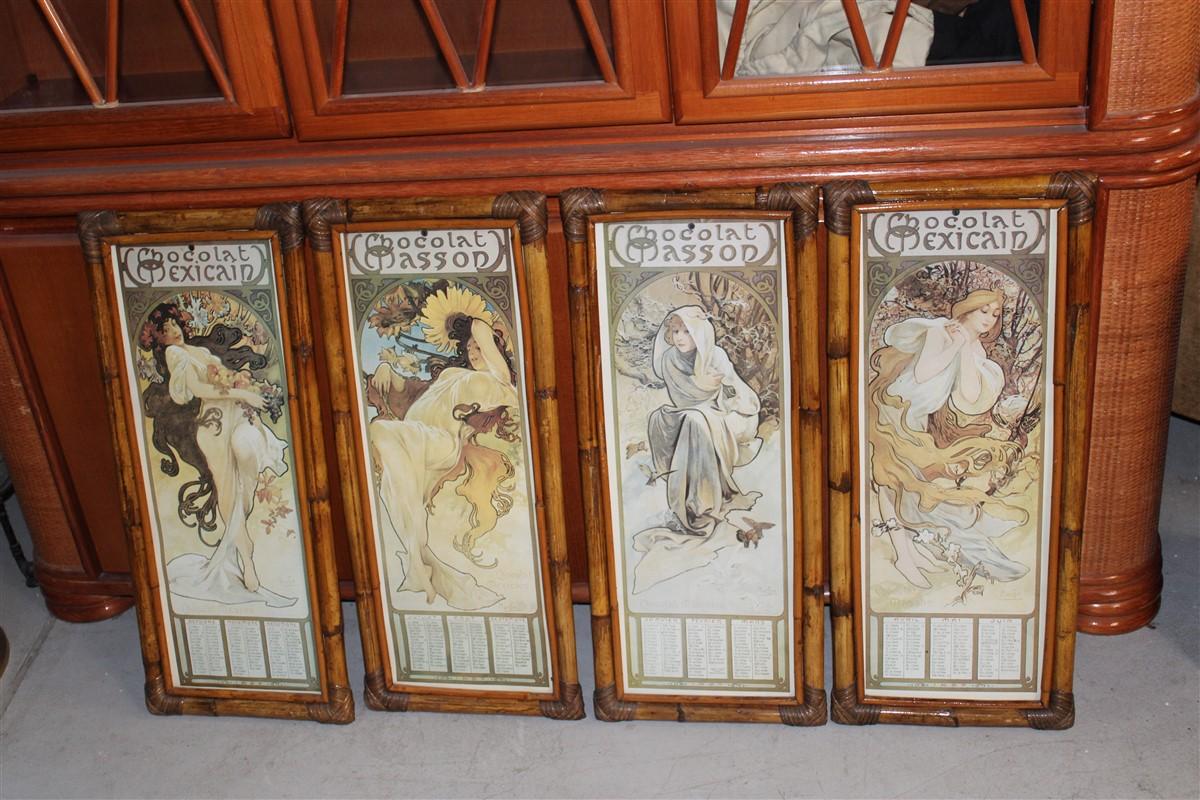 1887 calendar prints mounted on solid Bamboo frames 1950s