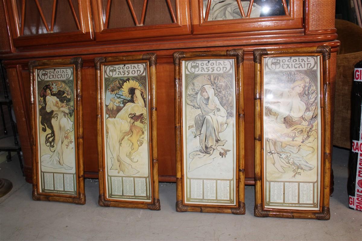 Mid-Century Modern Picture frames bamboo figures of women Art Nouveaux calendar year 1887 For Sale