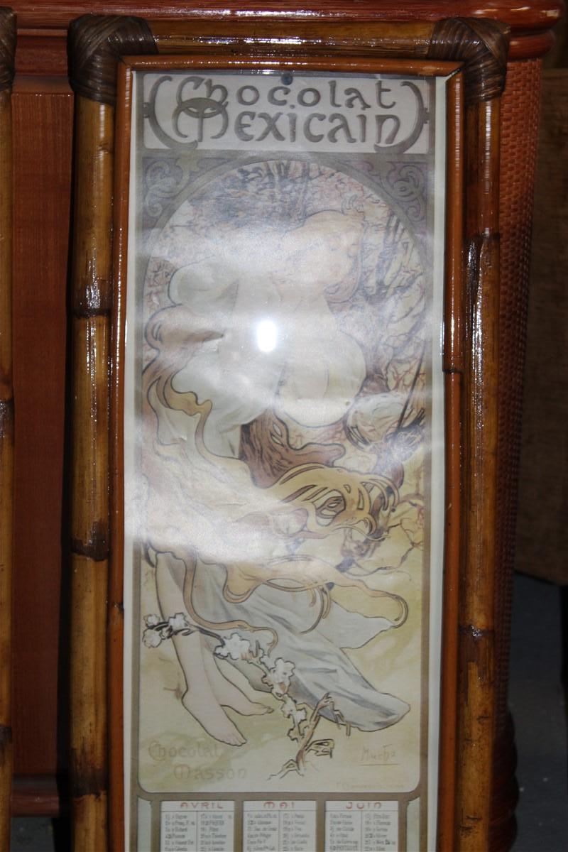 Italian Picture frames bamboo figures of women Art Nouveaux calendar year 1887 For Sale