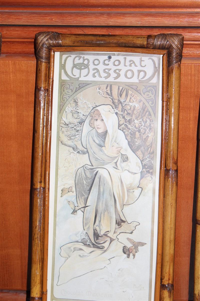 Picture frames bamboo figures of women Art Nouveaux calendar year 1887 In Good Condition For Sale In Palermo, Sicily