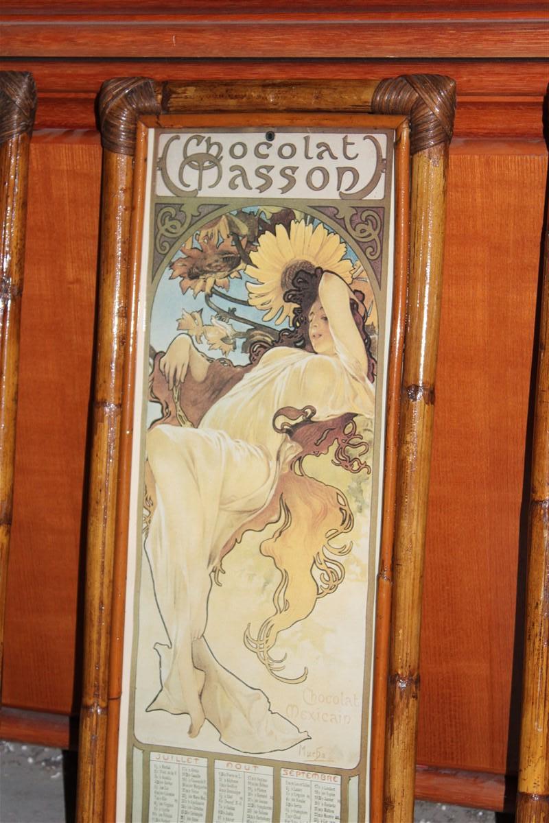 Mid-20th Century Picture frames bamboo figures of women Art Nouveaux calendar year 1887 For Sale