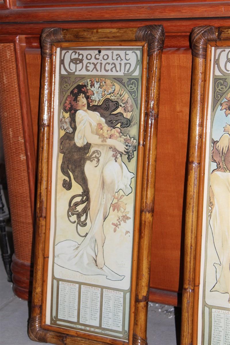 Bamboo Picture frames bamboo figures of women Art Nouveaux calendar year 1887 For Sale