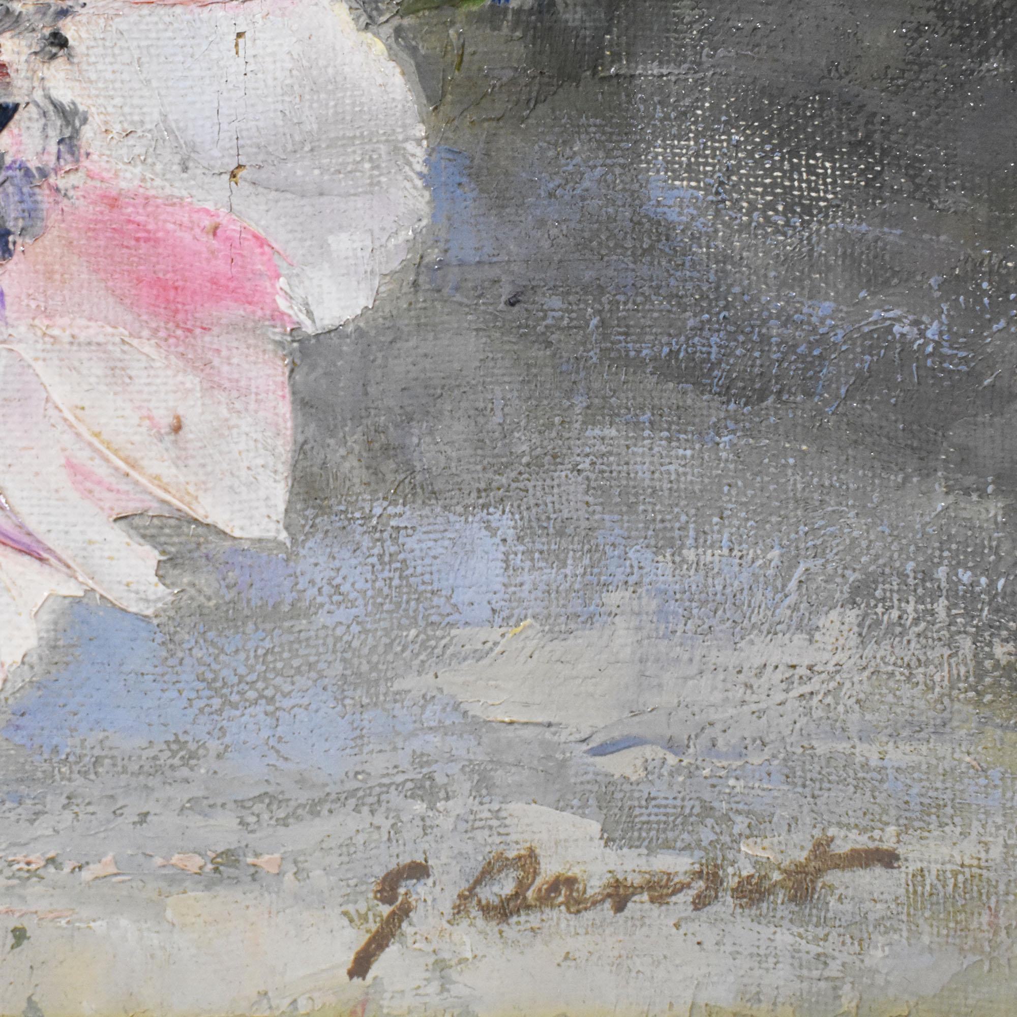Paintings Of Flowers, Art Deco, Anemones and Daisies, Oil On Canvas, Early 20th Century. For Sale 3