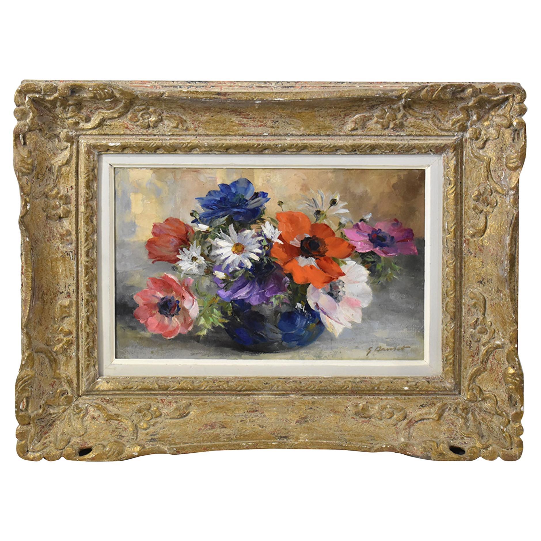 Paintings Of Flowers, Art Deco, Anemones and Daisies, Oil On Canvas, Early 20th Century.