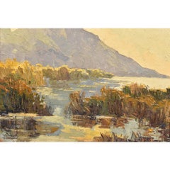 Landscape Paintings With Lake, Art Deco, Oil On Cardboard, Early Twentieth Century.