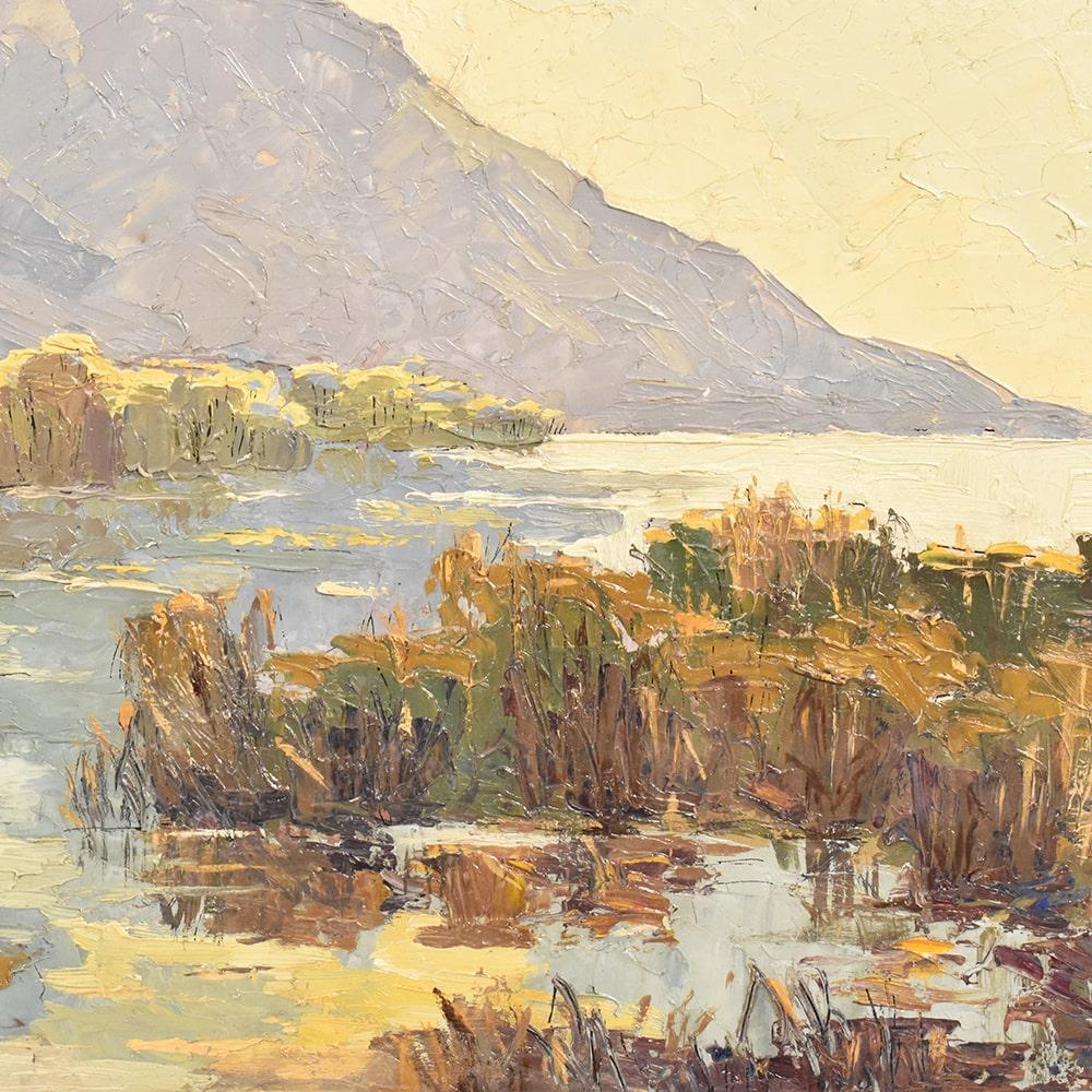 French Landscape Paintings With Lake, Art Deco, Oil On Cardboard, Early Twentieth Century. For Sale