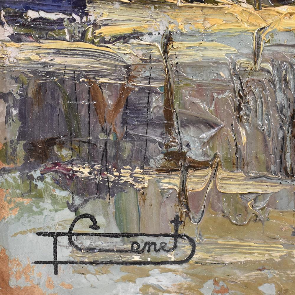 20th Century Landscape Paintings With Lake, Art Deco, Oil On Cardboard, Early Twentieth Century. For Sale