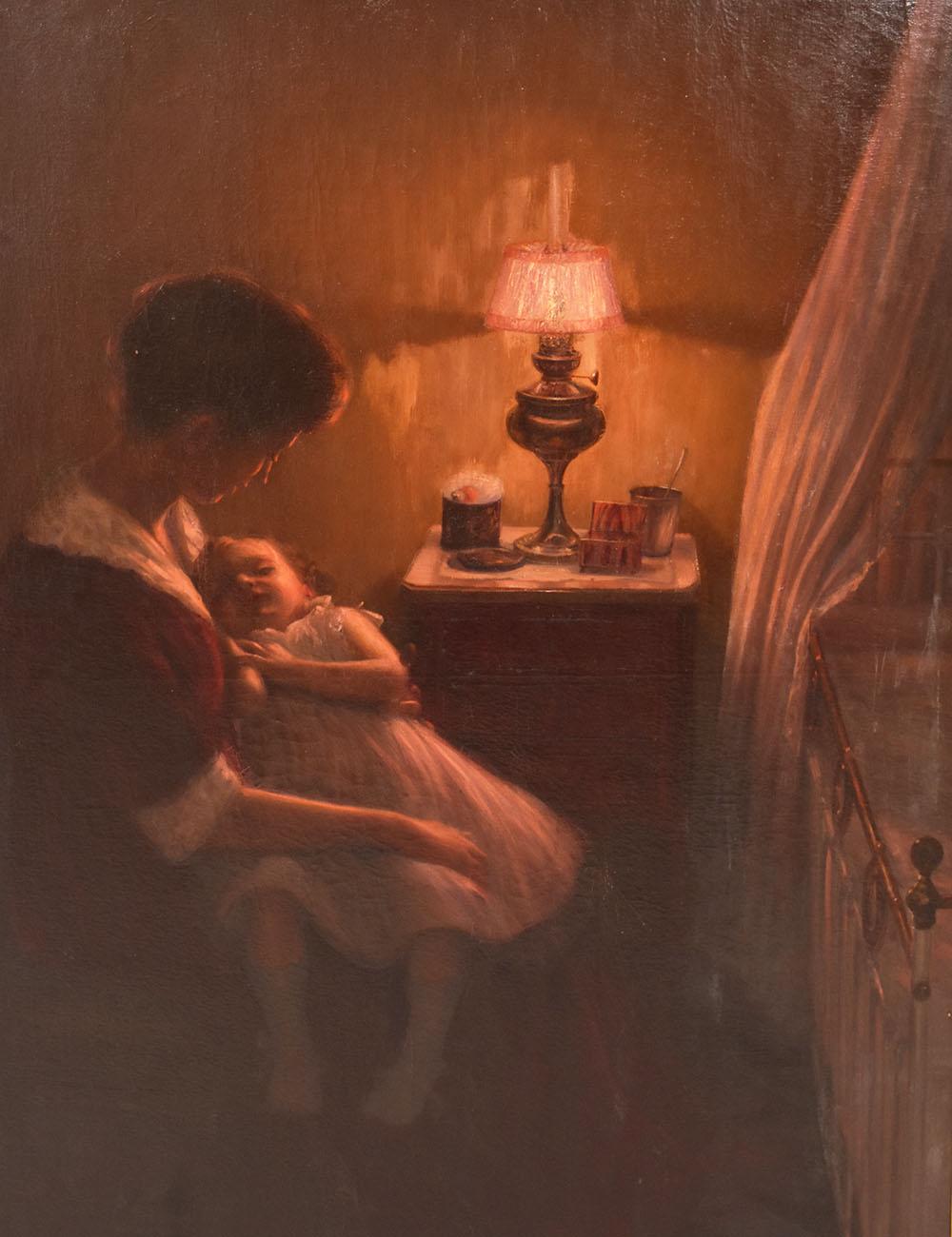 Art Nouveau Portrait Paintings, Young Woman With Child, Motherhood, Intimate Family Scene. For Sale