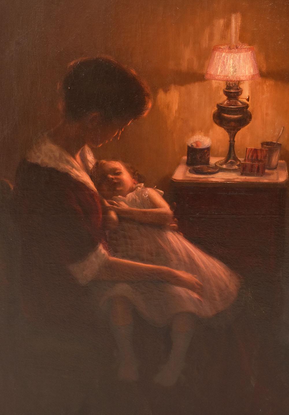 French Portrait Paintings, Young Woman With Child, Motherhood, Intimate Family Scene. For Sale