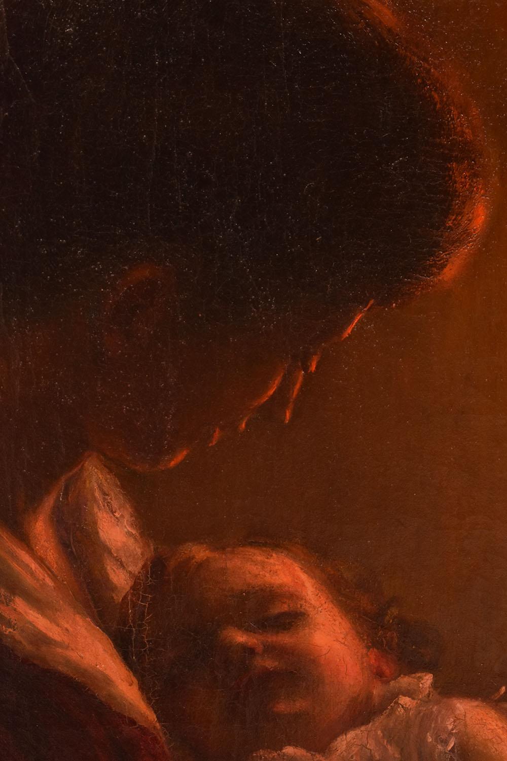 Portrait Paintings, Young Woman With Child, Motherhood, Intimate Family Scene. In Good Condition For Sale In Breganze, VI
