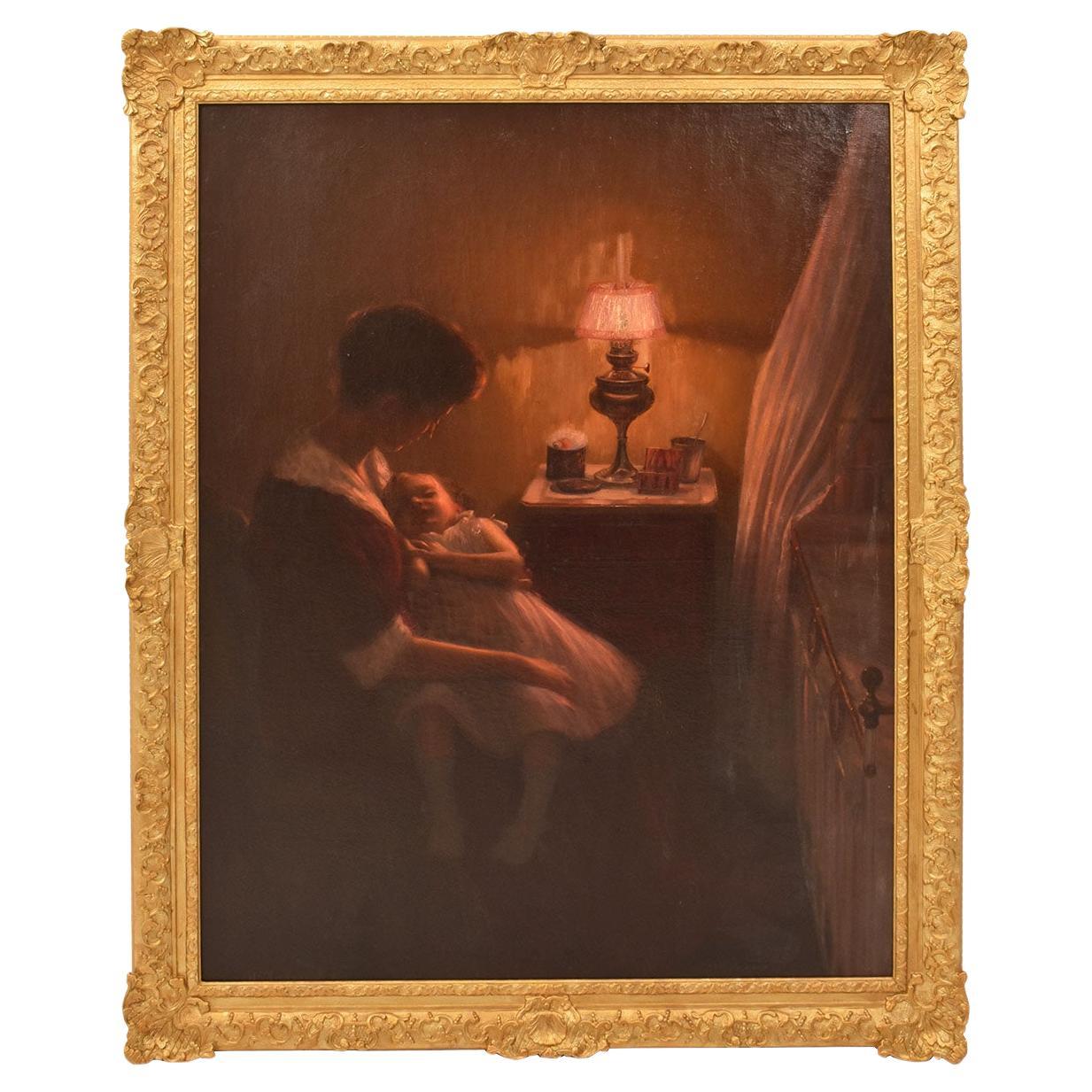 Quadri Ritratti, Giovane Donna Con Bambino, Maternità, Scena Intima Familiare.