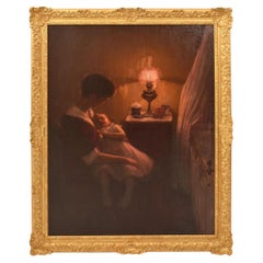 Peintures de portrait, jeune femme avec enfant, maternité, scène familiale intime.
