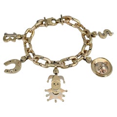Quadri Vintage Oro de 18 Kilates Herradura Payaso Signo del Dólar Ruleta Pulsera con Encanto