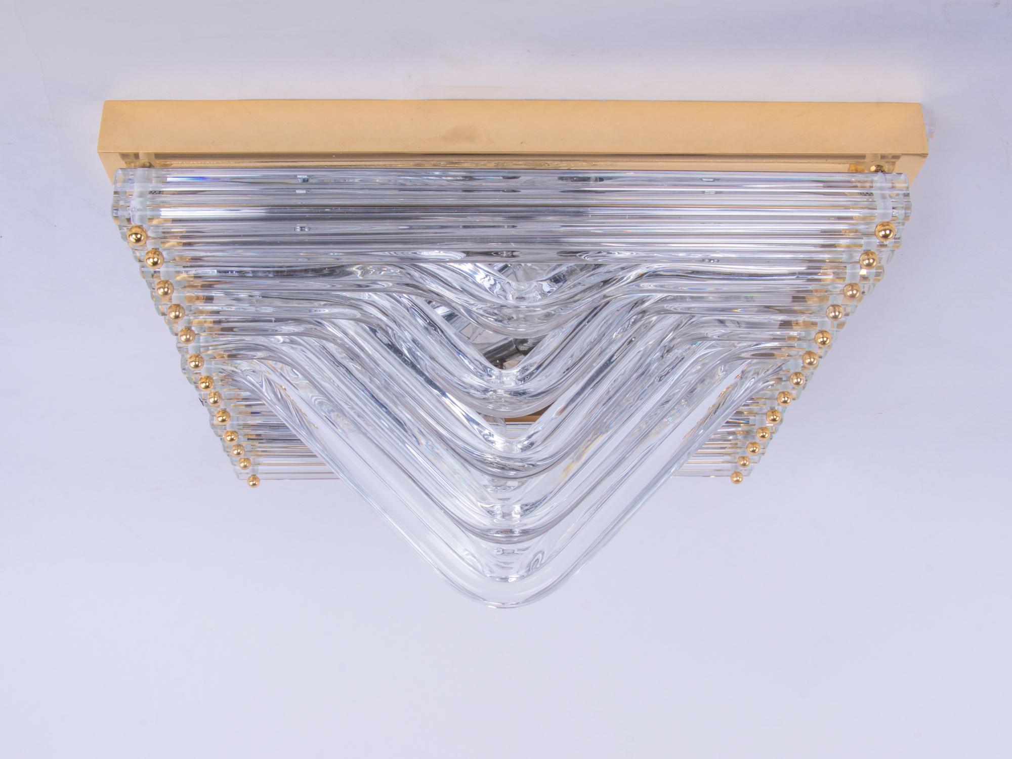 Quadriedri Curvati Murano Einbaubeleuchtung aus Glas und Messing, Venini, Italien 1970er Jahre im Angebot 1