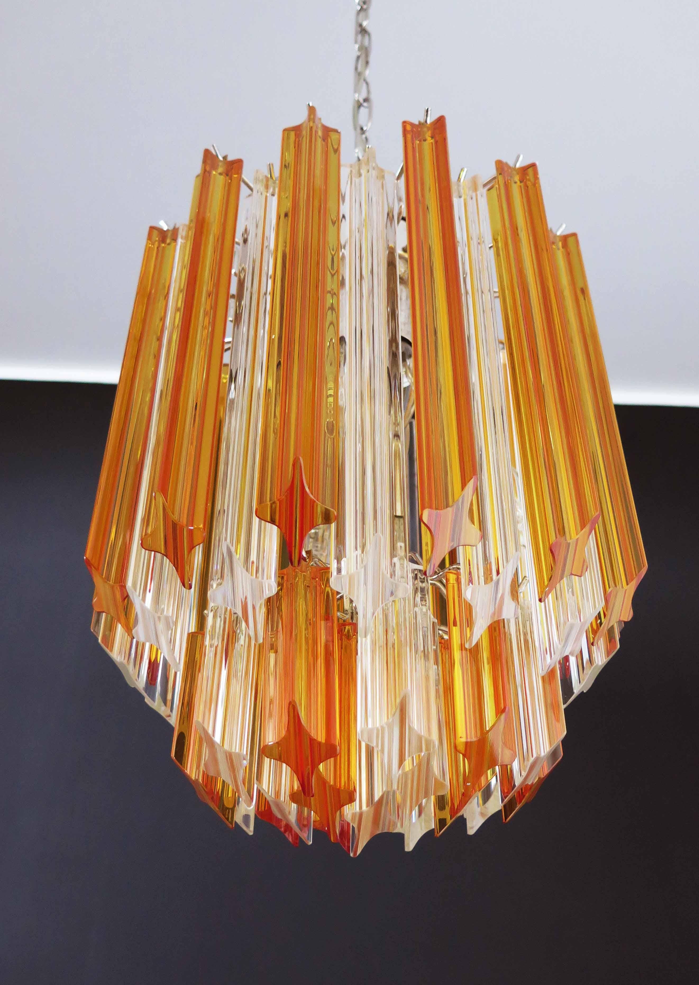 Mid-Century Modern Quadriedri Murano chandelier - 47 prisms - trasparent amber