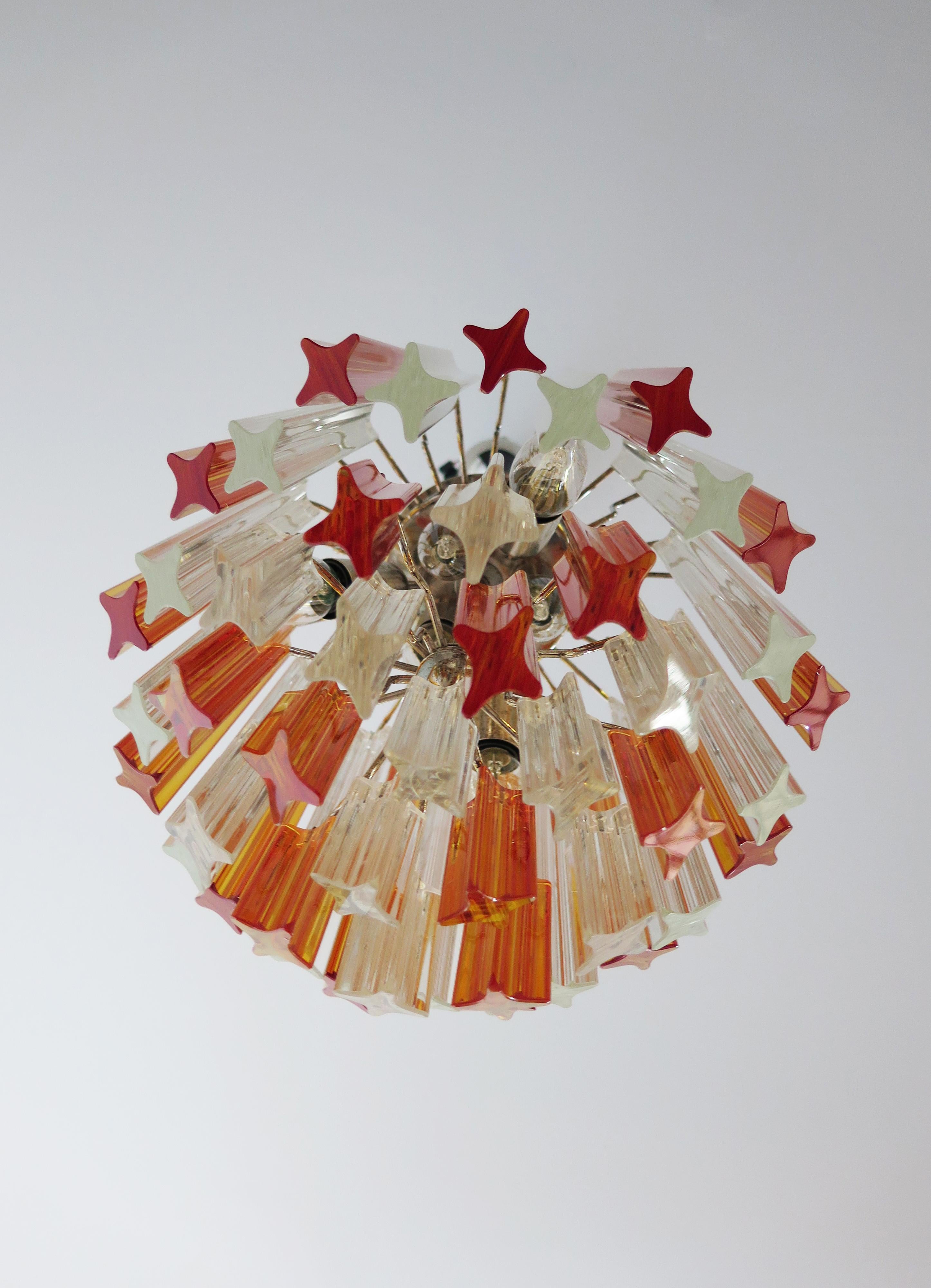 Italian Quadriedri Murano chandelier - 47 prisms - trasparent amber